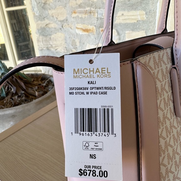 MICHAEL KORS KALI MD SATCHEL SHOULDER BAG + IPAD CASE MK ROSE GOLD WHITE PINK - Picture 14 of 14